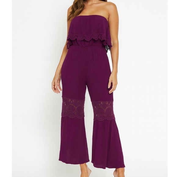 Eyeshadow Pants - Eyeshadow jumpsuit romper Sleeveless One-Piece SZ M ruffle top wide leg purple